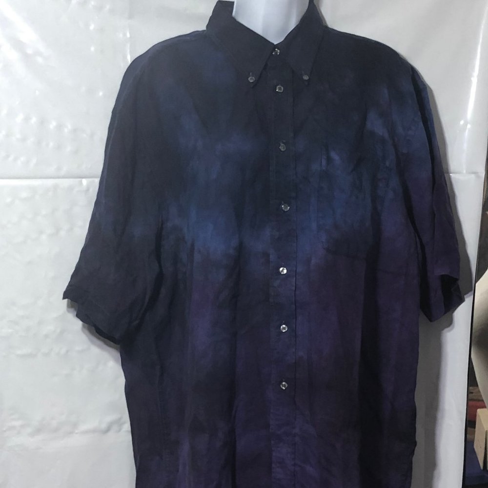 Upcycled Button Up Short Sleeve Dress Shirt - JOS A Bank Size: Large - Linen